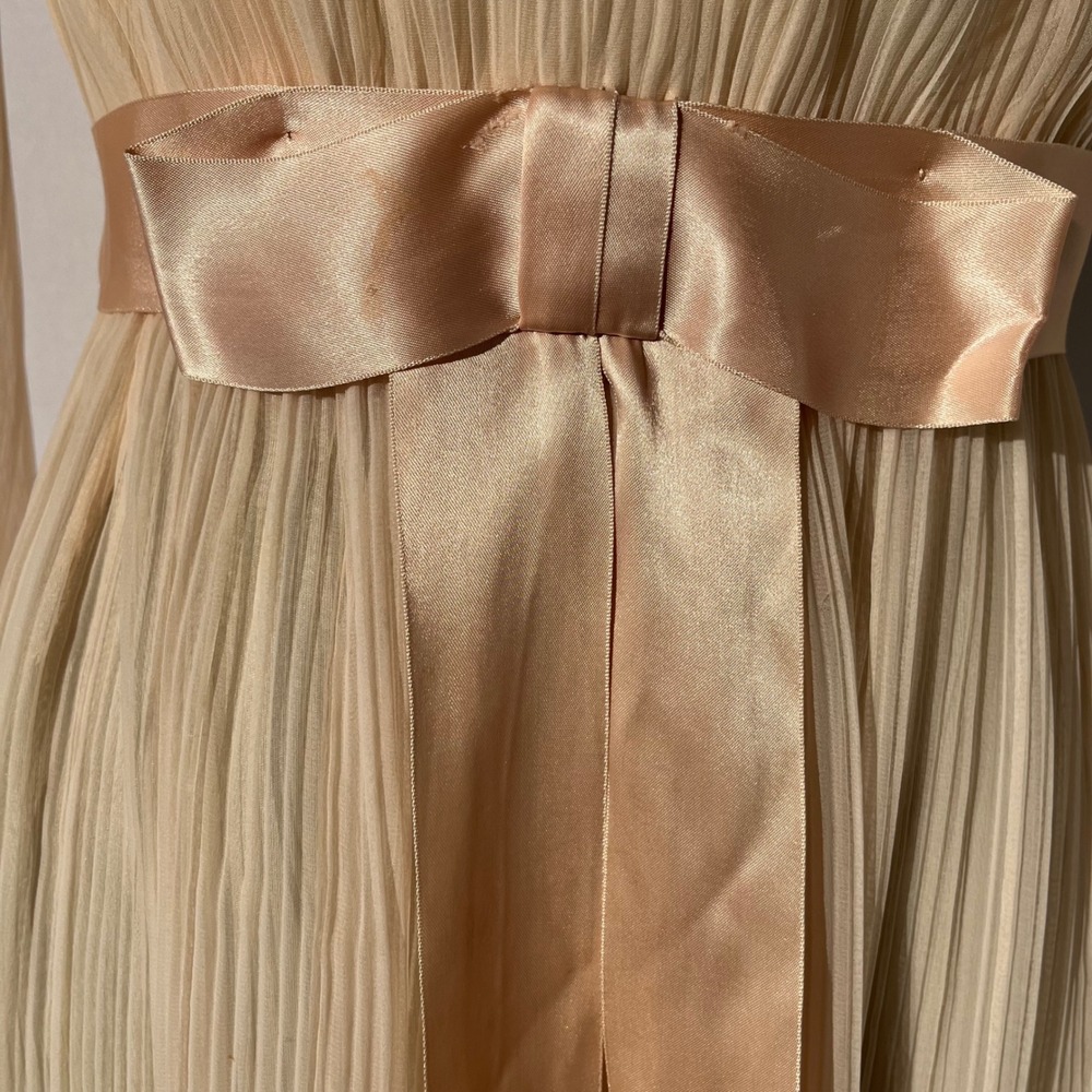 Vtg 60s 70s Accordion Pleated Chiffon Lace Maxi Dress S Pink Gunne Sax Style - Picture 6 of 13